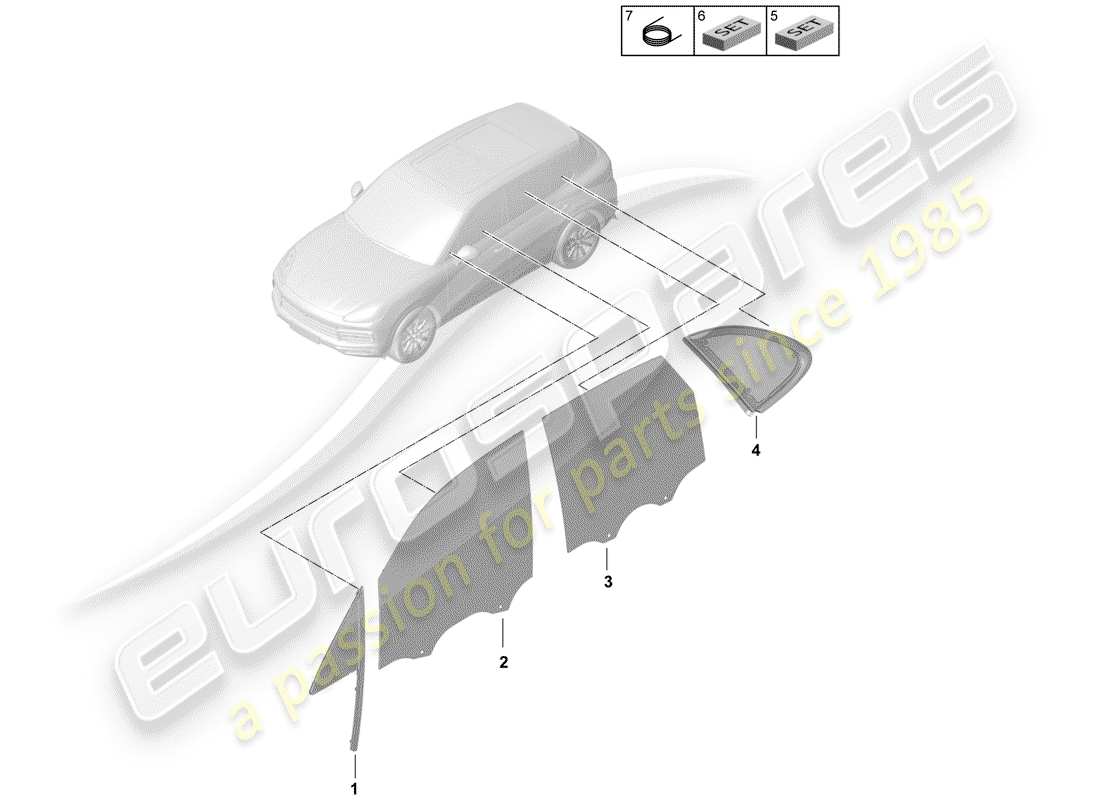 porsche cayenne e3 (2018) side window part diagram