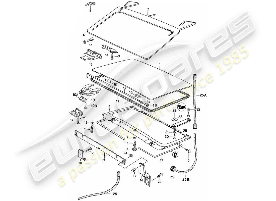 porsche 924 (1982) roof - d >> - mj 1983 part diagram