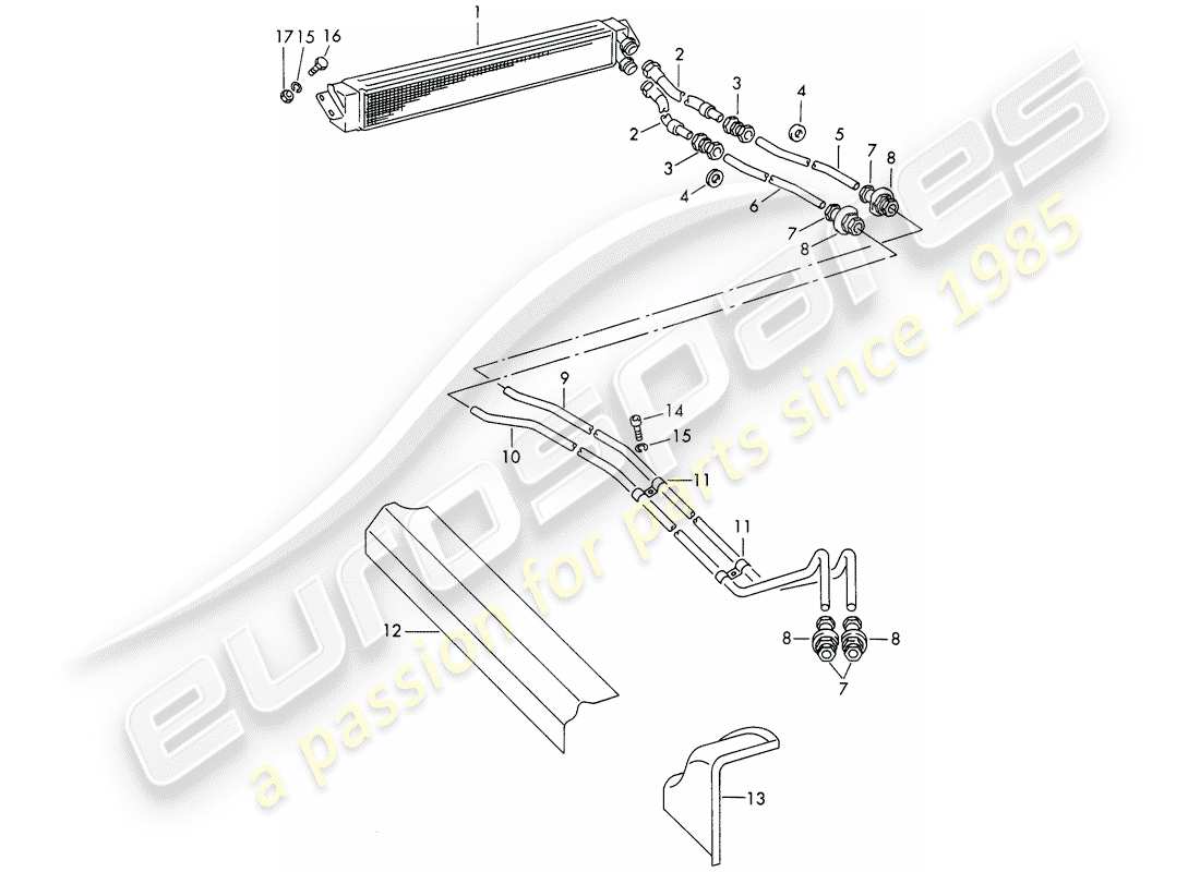 porsche 356b/356c (1965) oil pipe - oil cooler part diagram