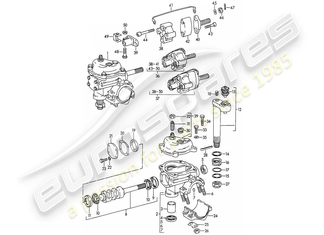 porsche 356b/356c (1965) steering gear - steering coupling part diagram