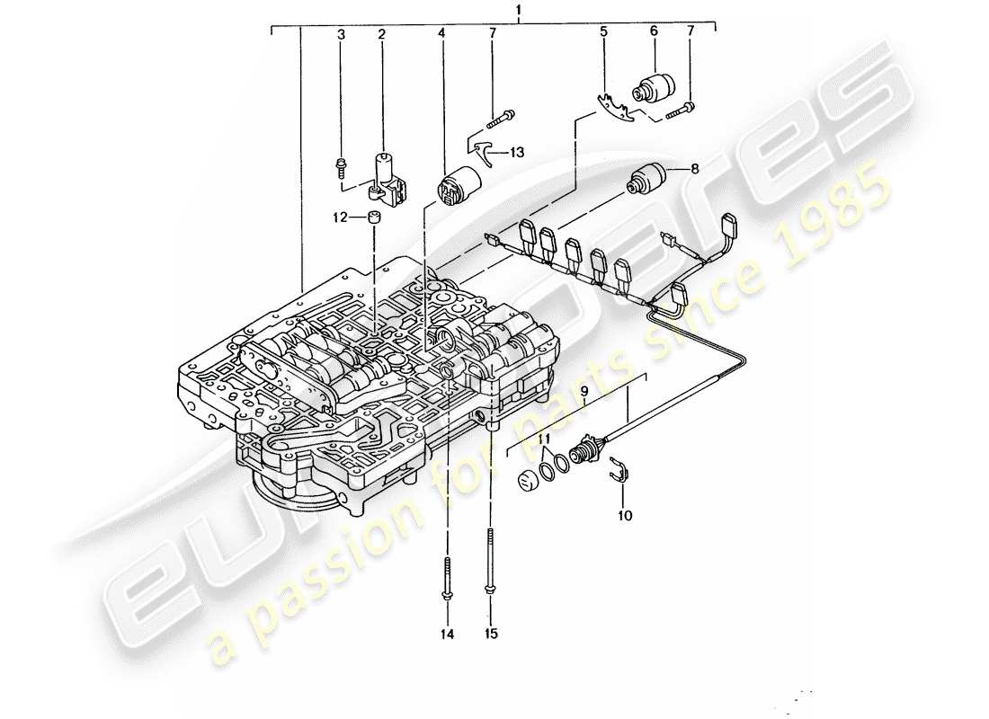 porsche 996 (2001) tiptronic - valve body - solenoid valve - pressure regulator - d >> - mj 2001 part diagram