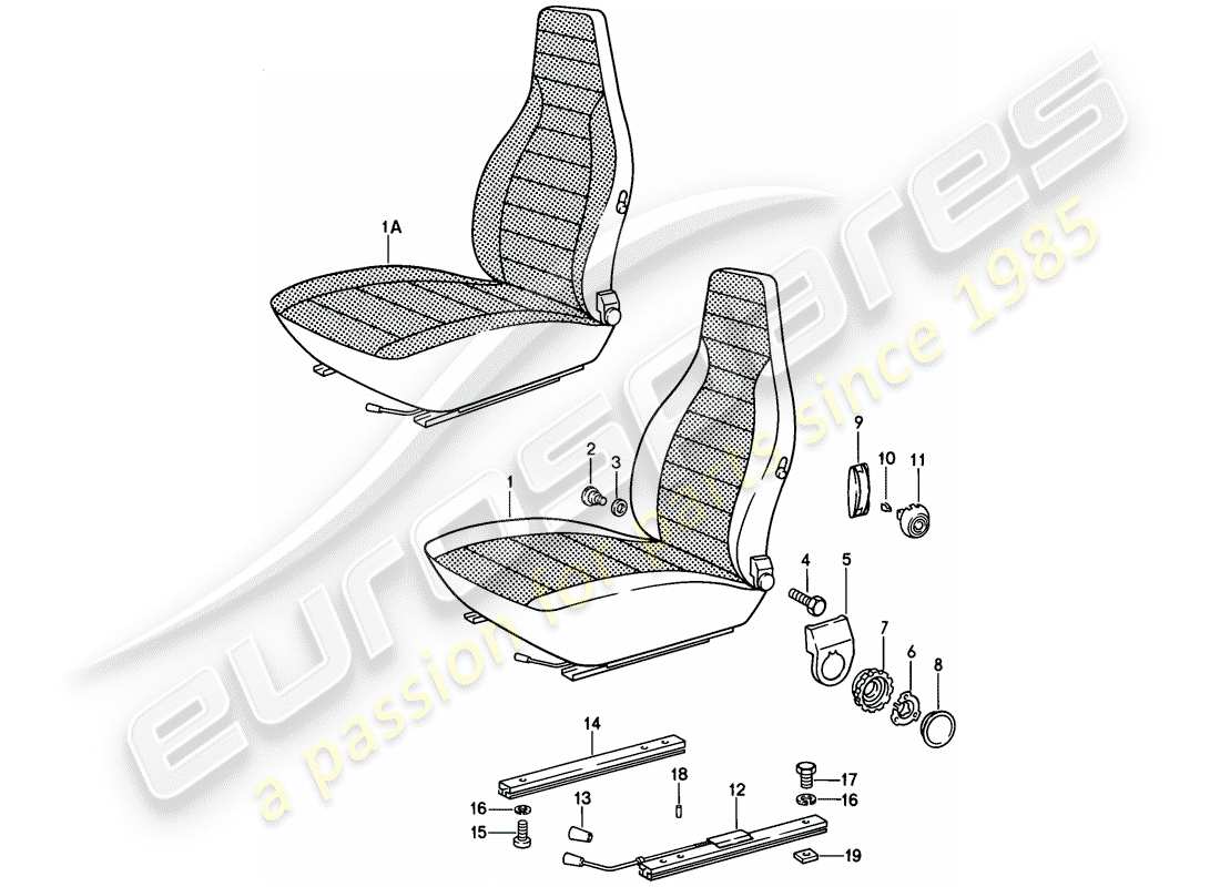 porsche 928 (1981) front seat - complete part diagram