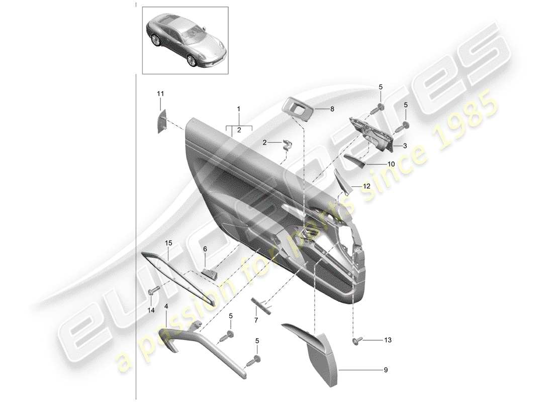 porsche 991 (2015) door panel part diagram