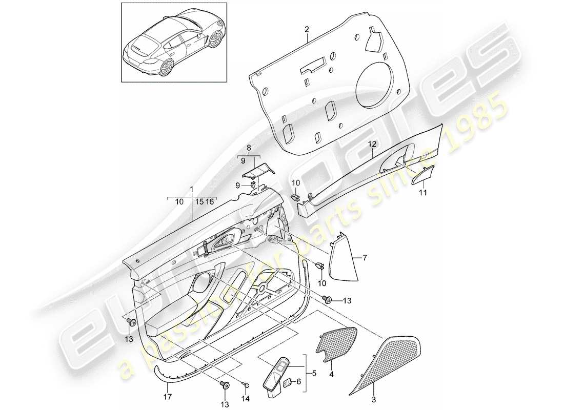 porsche panamera 970 (2010) door panel part diagram