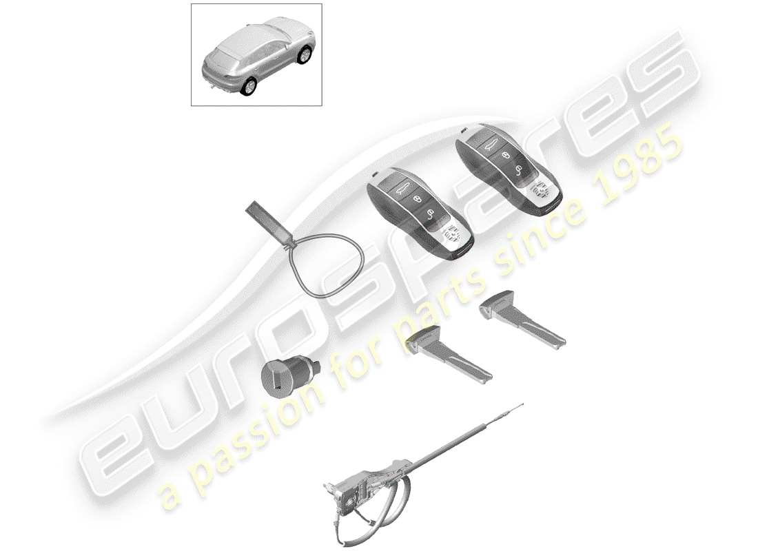 porsche macan (2018) 1 set of lock cylinders with part diagram