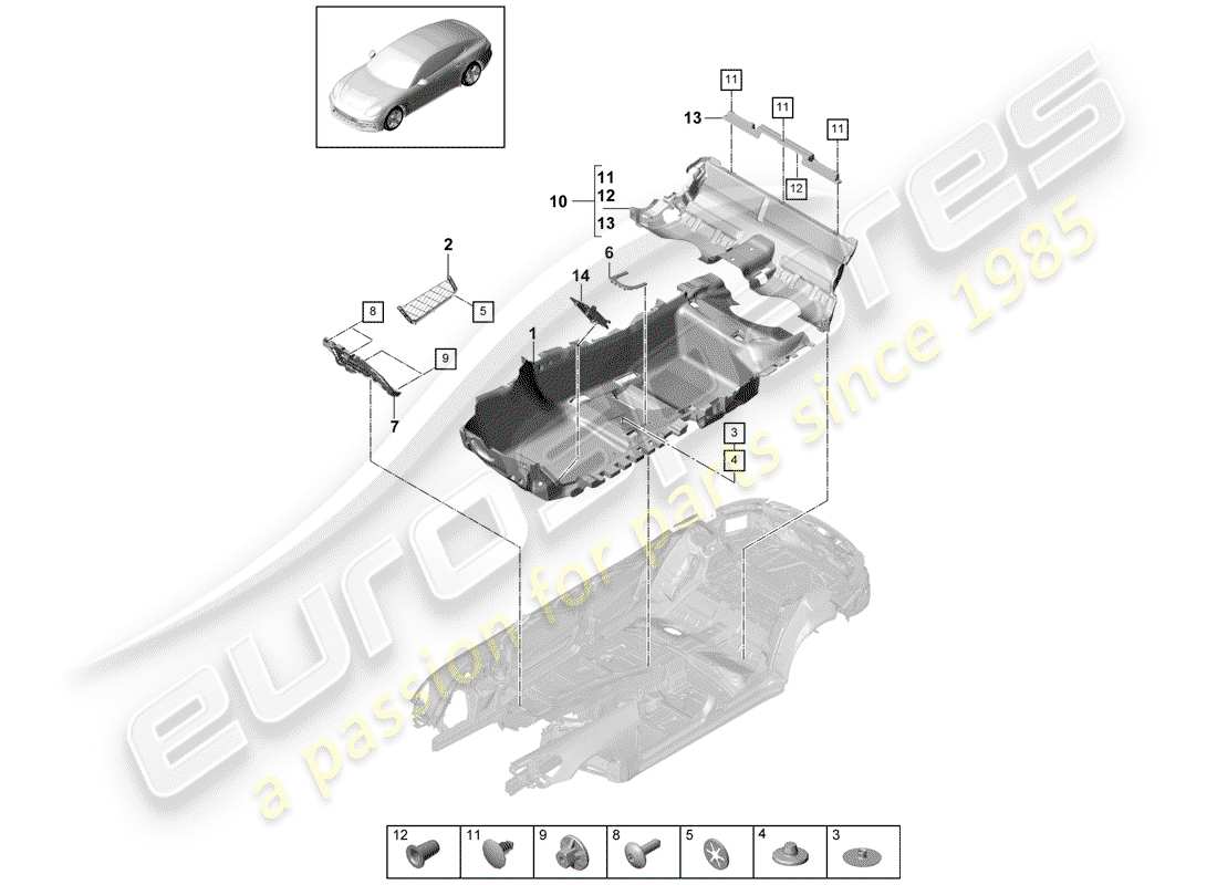 porsche panamera 971 (2019) floor cover part diagram