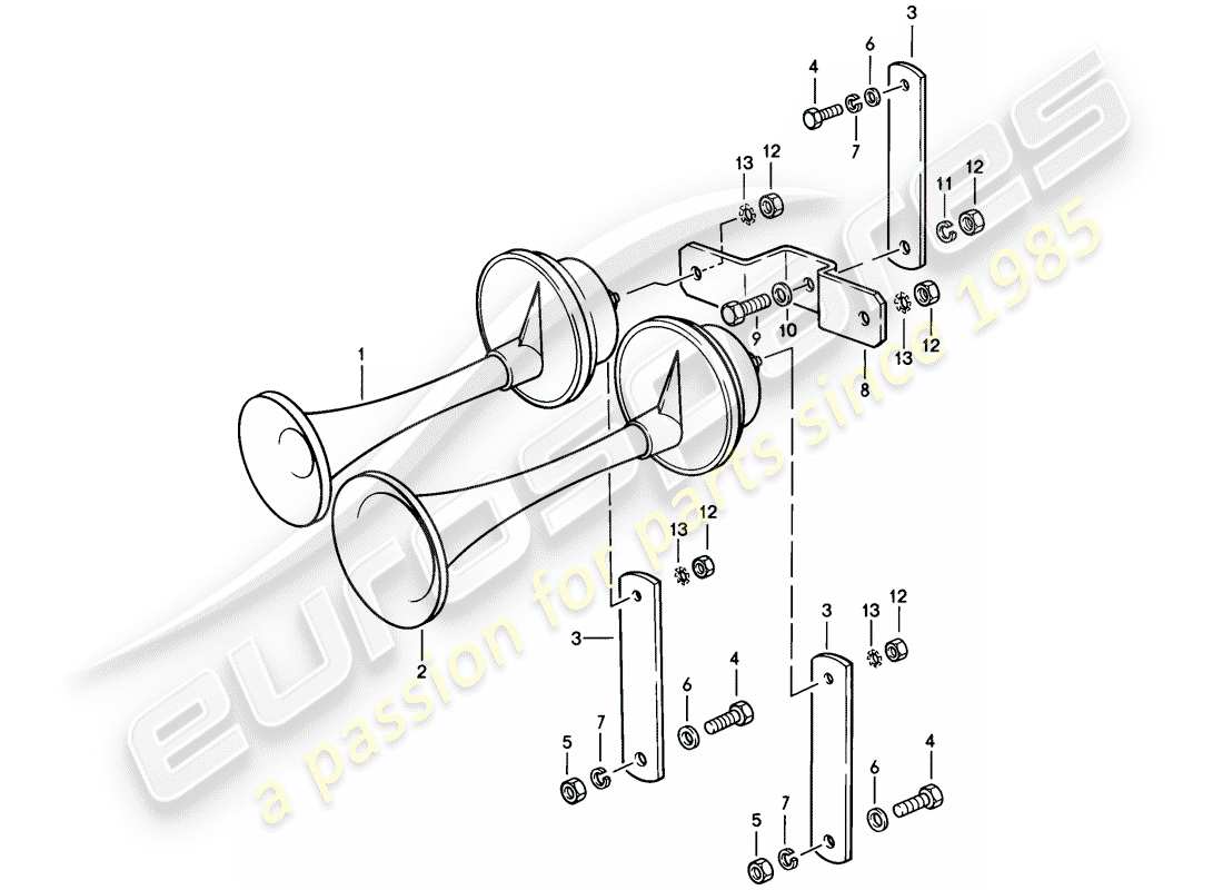 porsche 928 (1981) fanfare horn part diagram