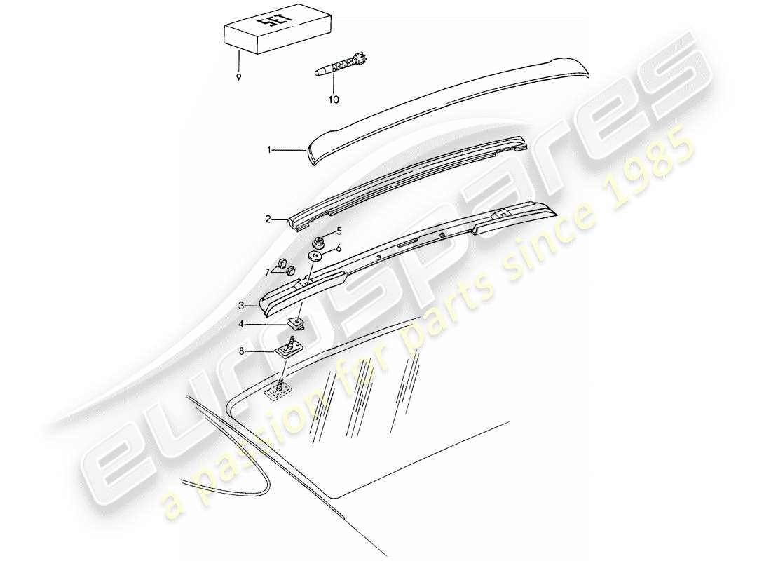 porsche 993 (1998) roof cover moulding part diagram