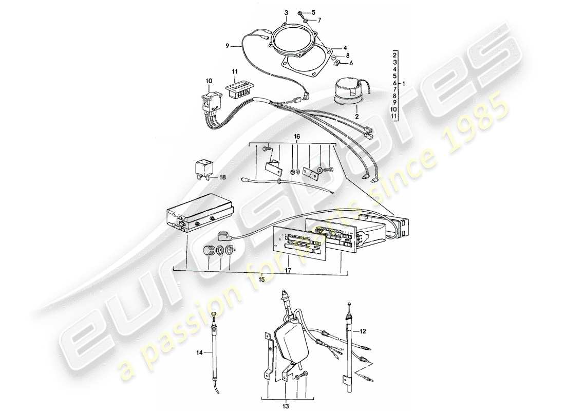 porsche 924 (1983) radio unit - with: - 3 - loudspeaker - d >> - mj 1982 part diagram