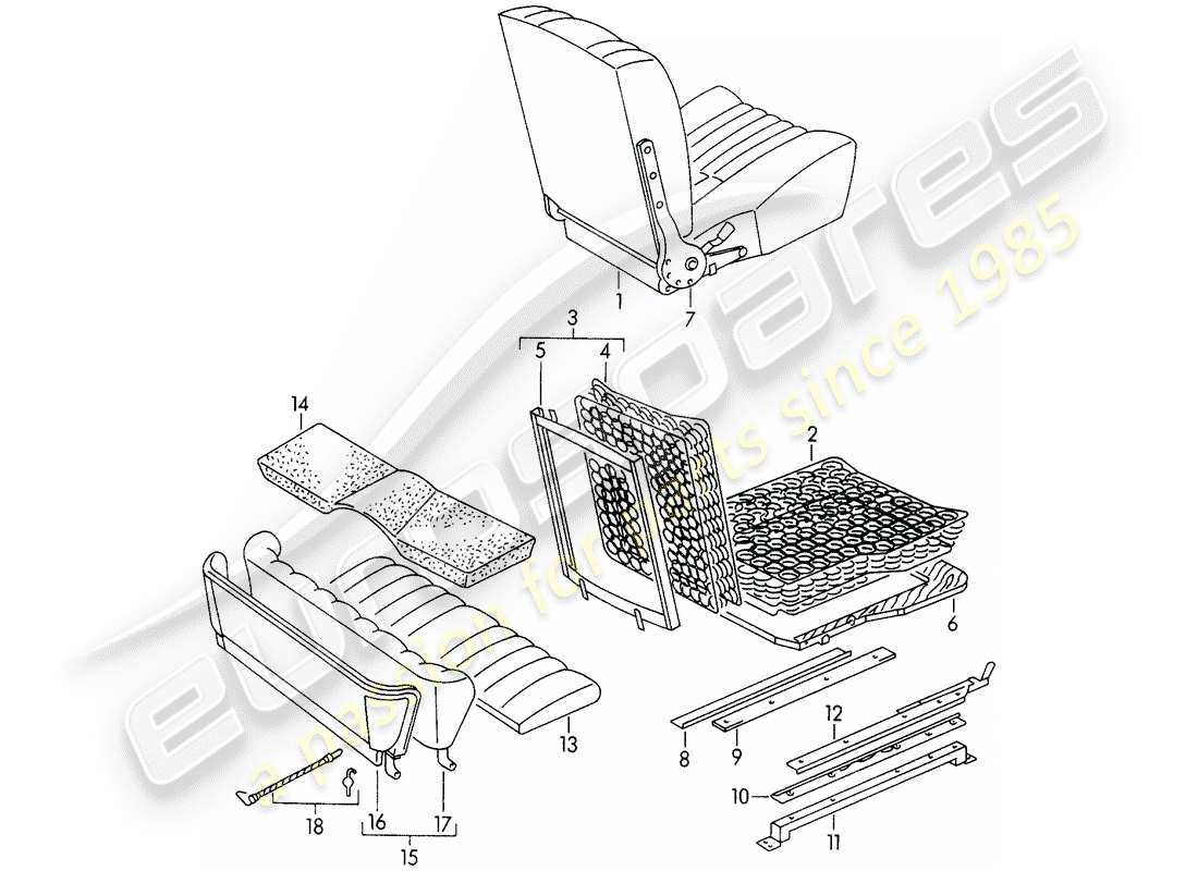 porsche 356/356a (1957) front seat - and - emergency seat part diagram