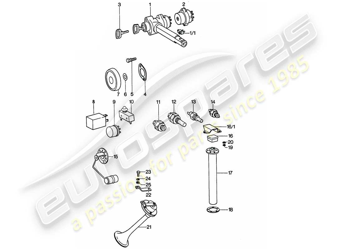 porsche 911 (1977) sensor - relay - horn part diagram