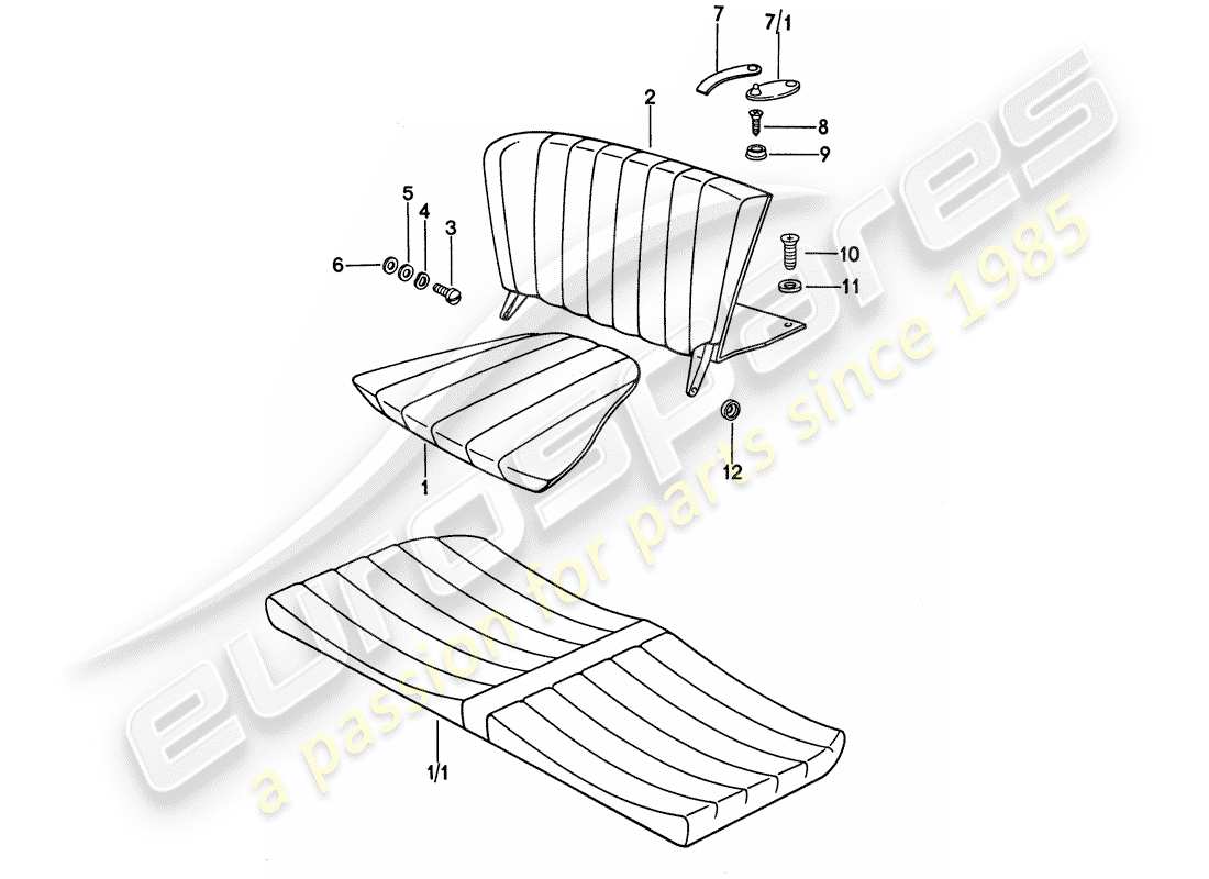 porsche 911 (1977) emergency seat part diagram