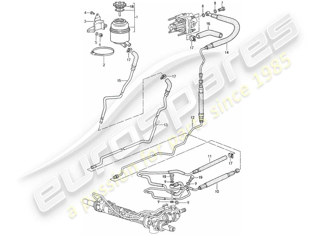 porsche 993 (1997) power steering - lines part diagram