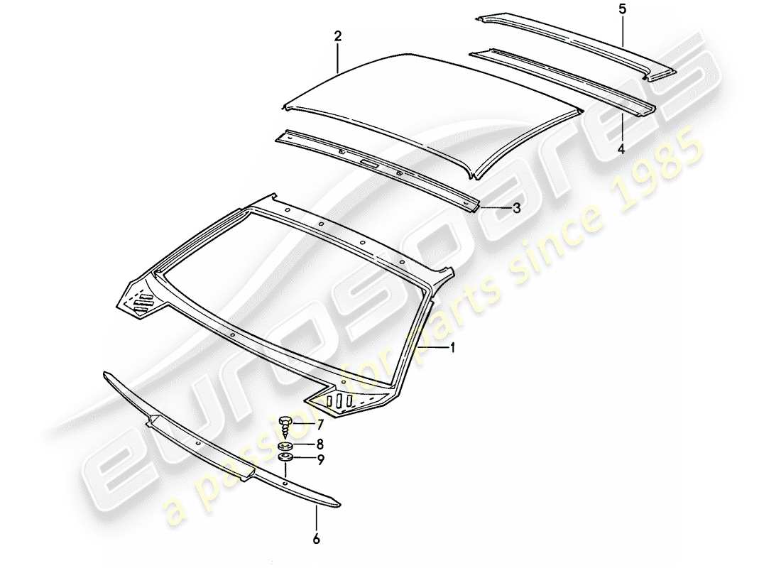 porsche 928 (1981) outer roof panel - cowl part diagram