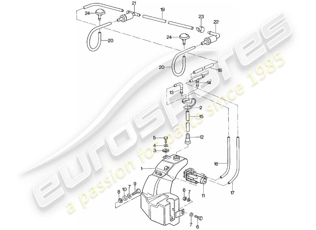 porsche 924 (1982) windshield washer unit part diagram