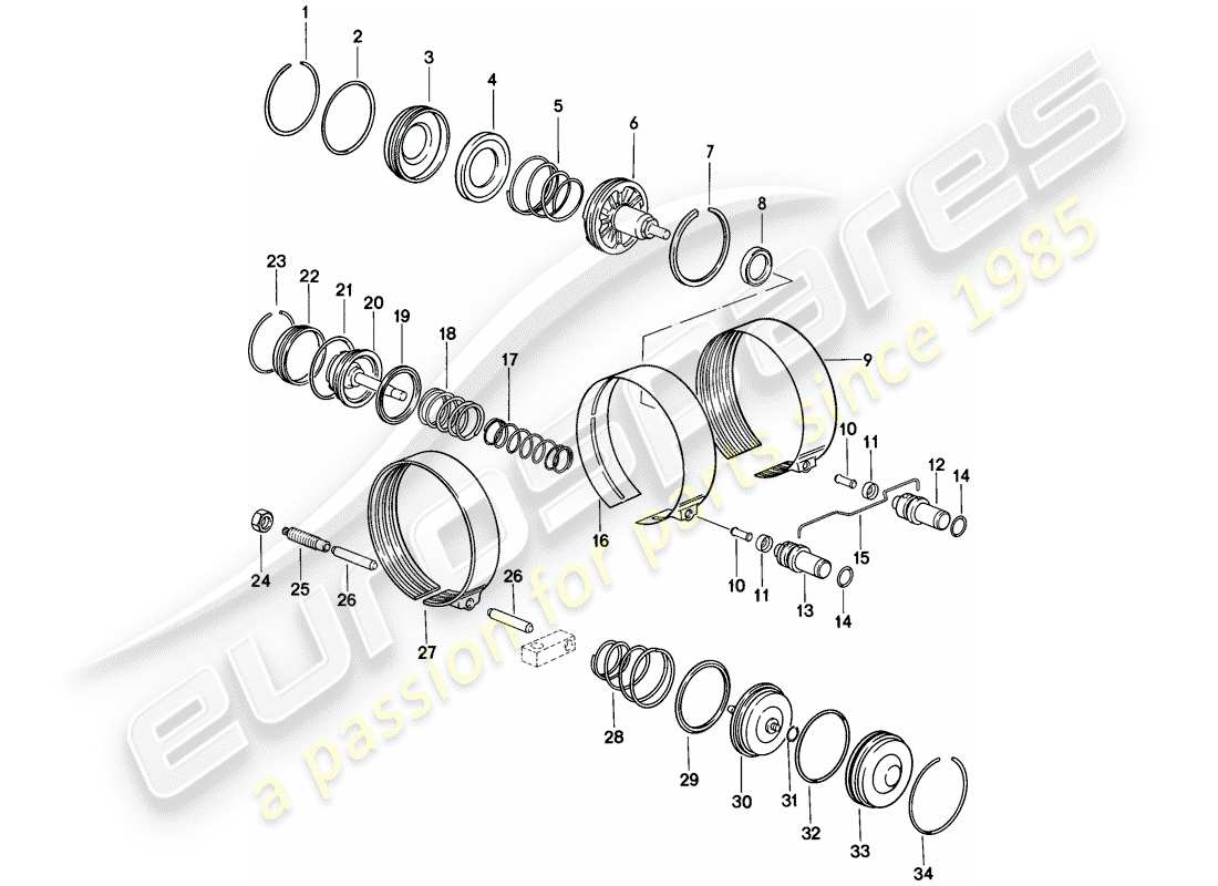 porsche 928 (1981) brake bands - automatic transmission part diagram