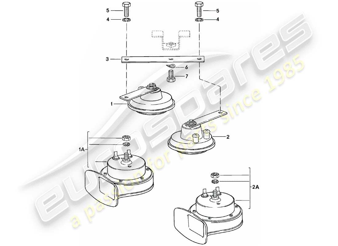 porsche 924 (1983) horn part diagram