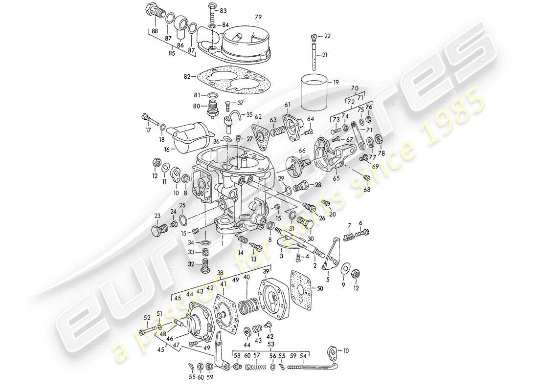 porsche 356/356a (1953) single parts - for - carburetor - solex 40 pbic - m >> 81 200 part diagram