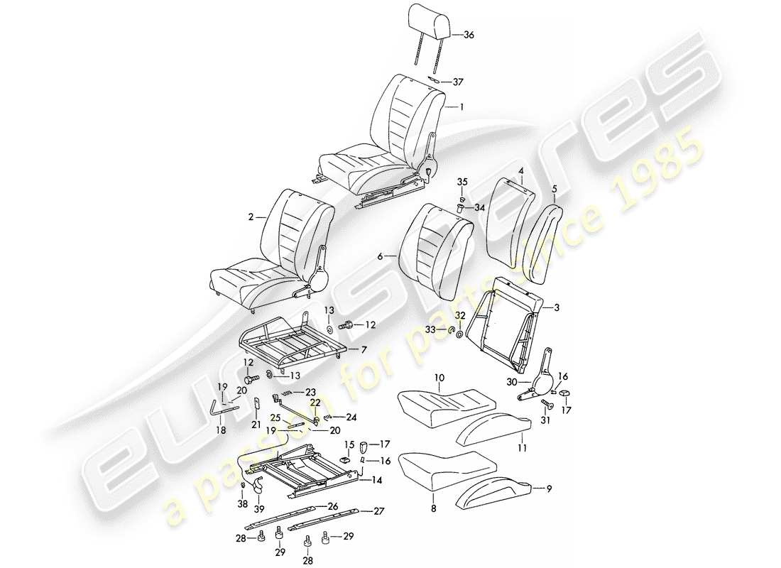 porsche 911 (1971) sports seat part diagram