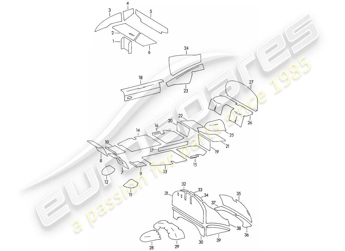 porsche 356/356a (1957) body shell - sound absorber part diagram