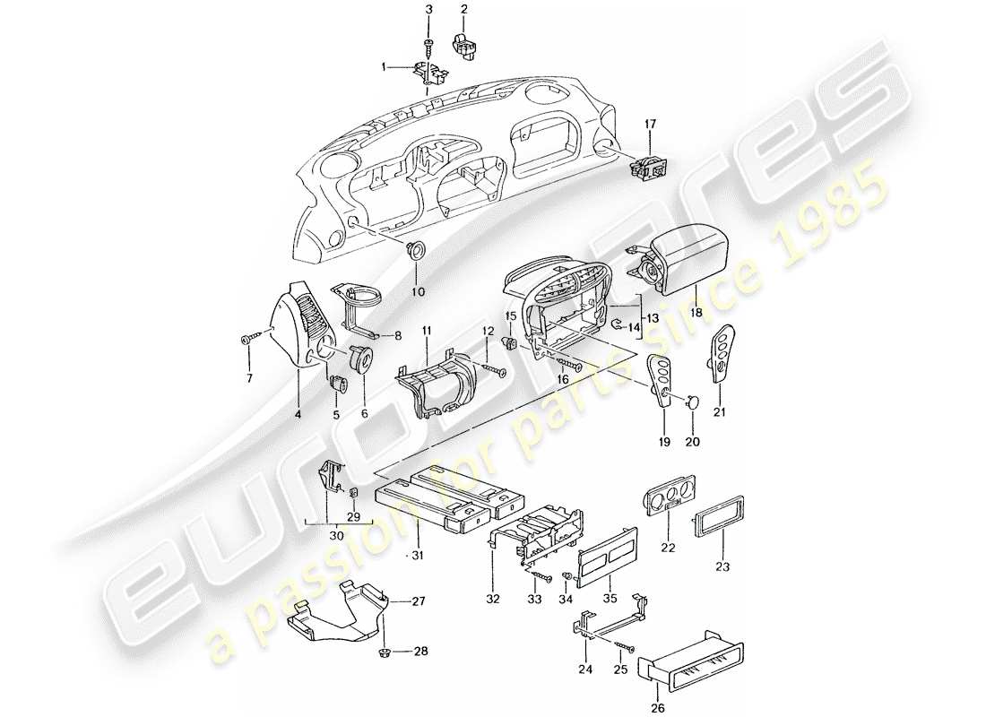 porsche 996 (2004) accessories - dash panel trim part diagram