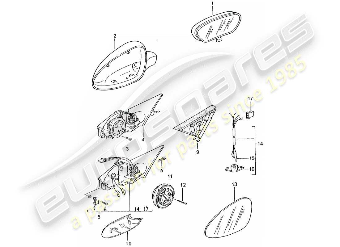 porsche 996 (2004) rear view mirror inner - rear view mirror part diagram