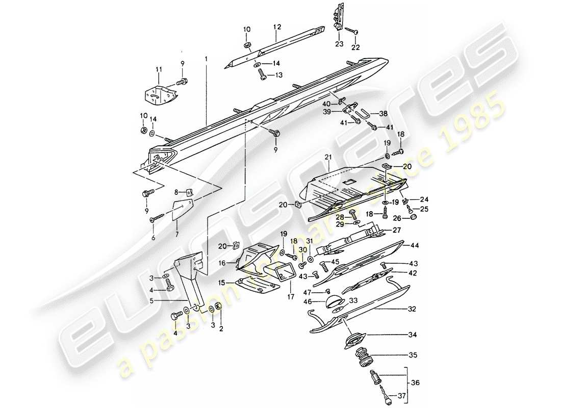 porsche 993 (1995) knee pad trim - for vehicles with - airbag - (passenger side) part diagram