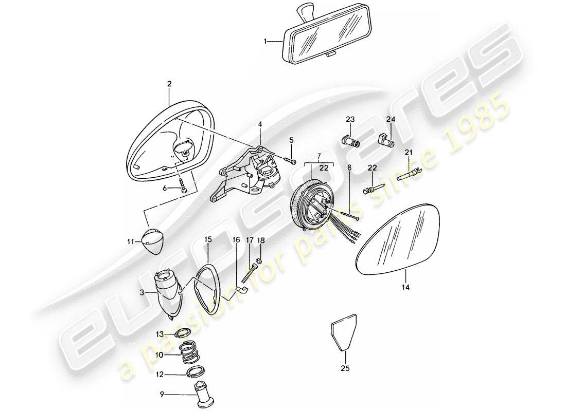 porsche 993 (1995) rear view mirror inner - rear view mirror part diagram