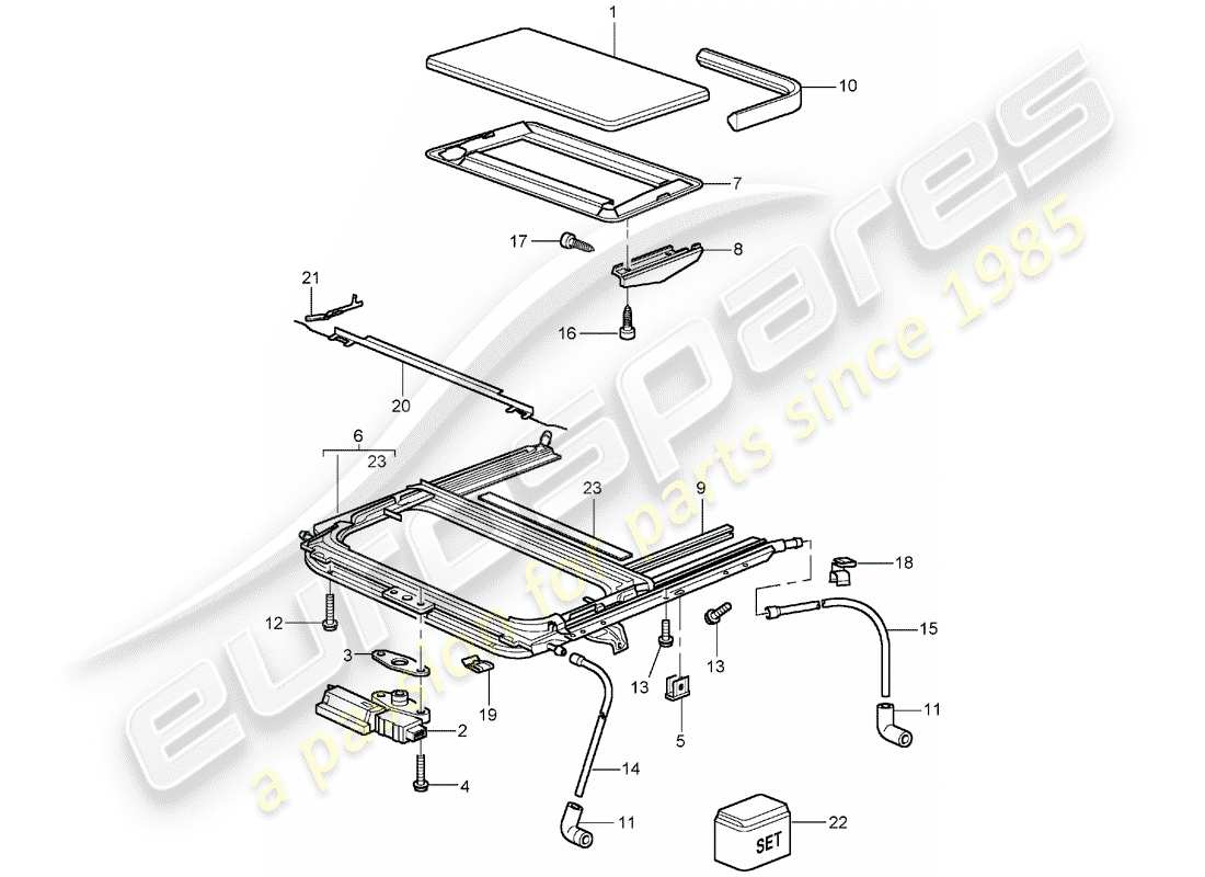 porsche 996 (2002) glass sliding roof part diagram