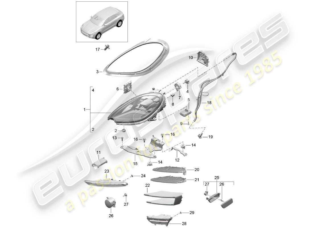 porsche macan (2018) led headlight part diagram