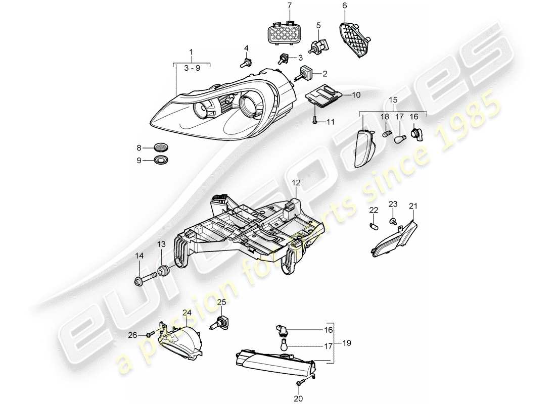 porsche cayenne (2010) headlamp part diagram