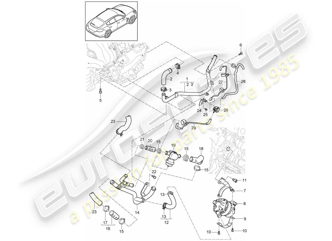 porsche panamera 970 (2010) water cooling part diagram