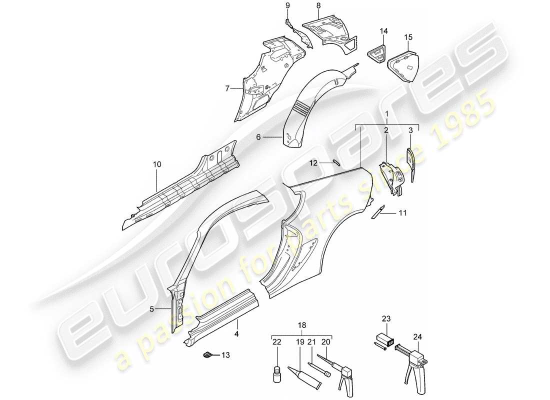 porsche cayman 987 (2008) side panel part diagram