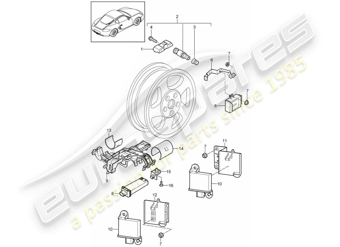 porsche cayman 987 (2010) tire pressure control system part diagram