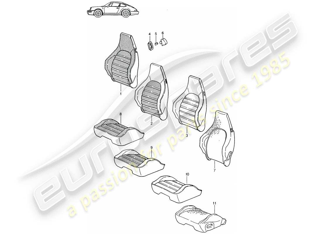 porsche seat 944/968/911/928 (1985) cover - sports seat - - d - mj 1989>> - mj 1994 part diagram