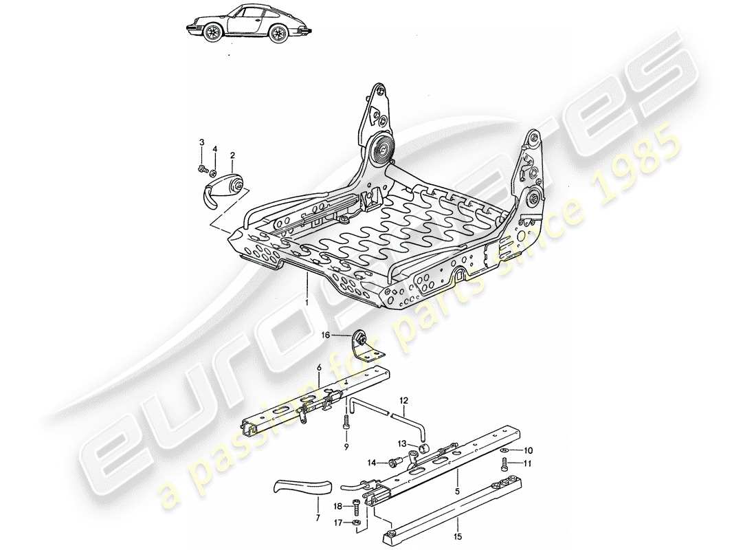 porsche seat 944/968/911/928 (1985) frame for seat - for manual adjustment - d - mj 1985>> - mj 1986 part diagram