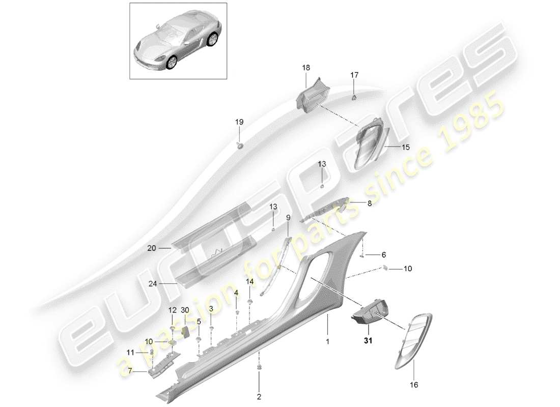 porsche 718 cayman (2019) side member trim part diagram