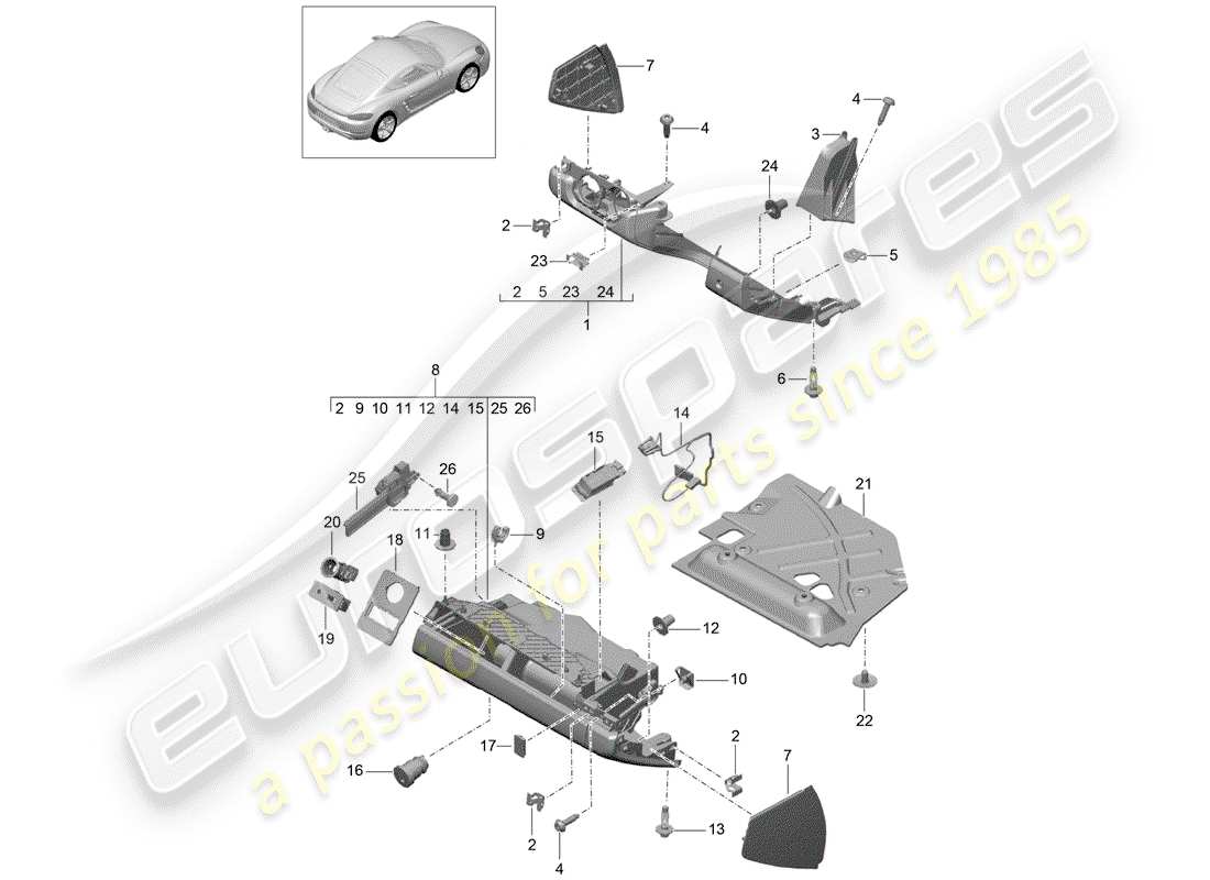 porsche 718 cayman (2019) glove box part diagram