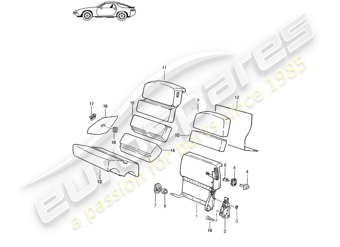 porsche seat 944/968/911/928 (1988) emergency seat - d - mj 1985>> - mj 1986 part diagram