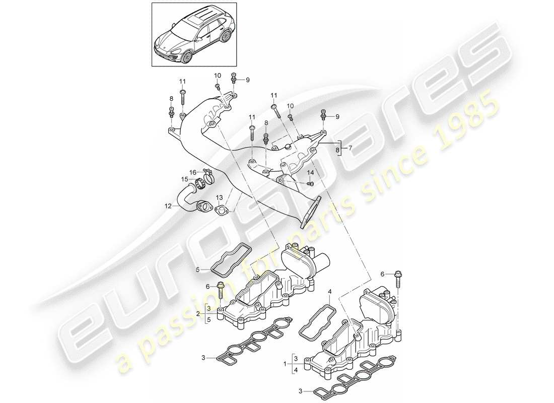 porsche cayenne e2 (2016) intake manifold part diagram