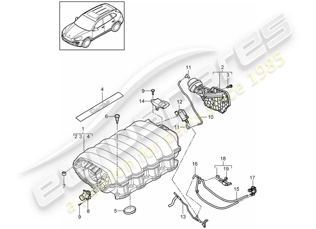 porsche cayenne e2 (2017) intake air distributor part diagram