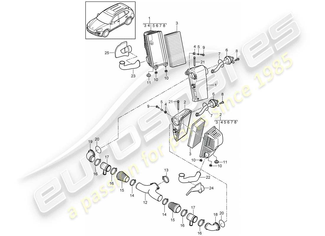 porsche cayenne e2 (2018) air cleaner with connecting part diagram