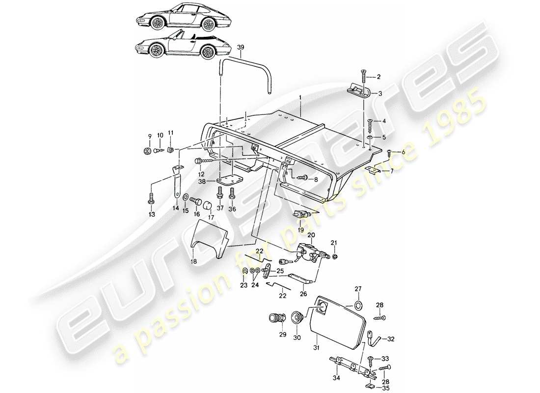 porsche seat 944/968/911/928 (1986) rear luggage dump - - d - mj 1994>> - mj 1998 part diagram