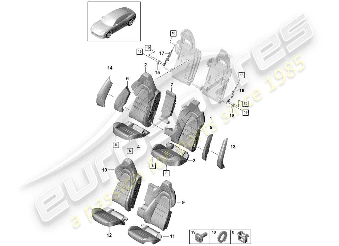 porsche panamera 971 (2018) seat part diagram