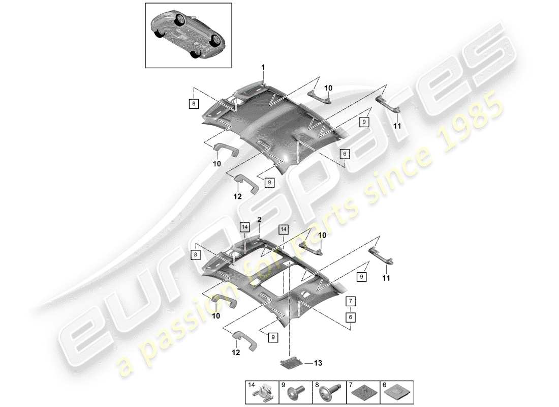 porsche panamera 971 (2019) roof trim panel part diagram