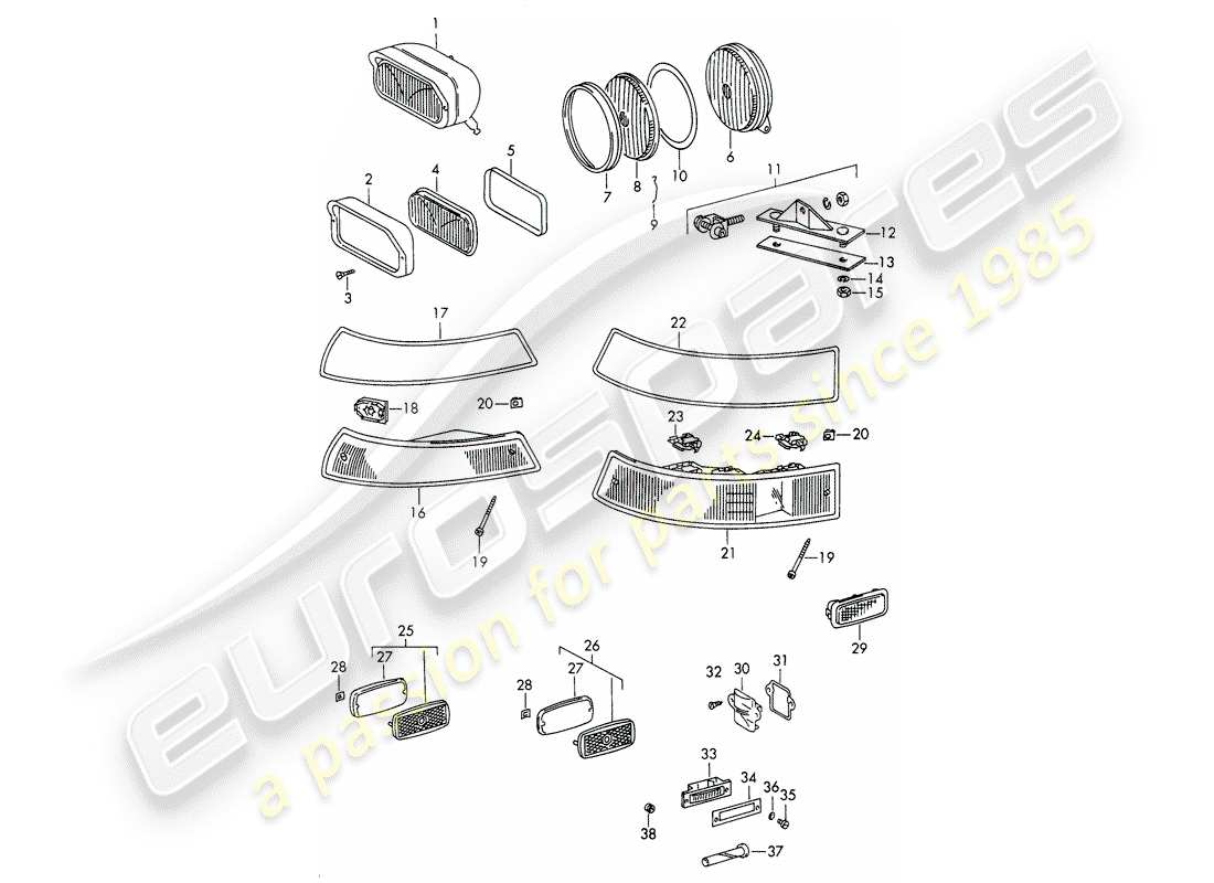 porsche 911/912 (1969) lighting part diagram