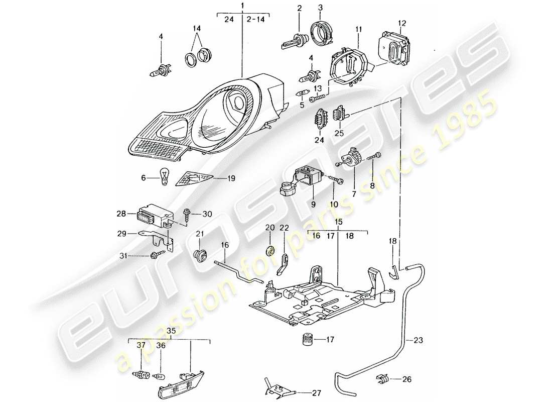 porsche 996 (2004) headlamp - turn signal repeater - d >> - mj 2001 part diagram