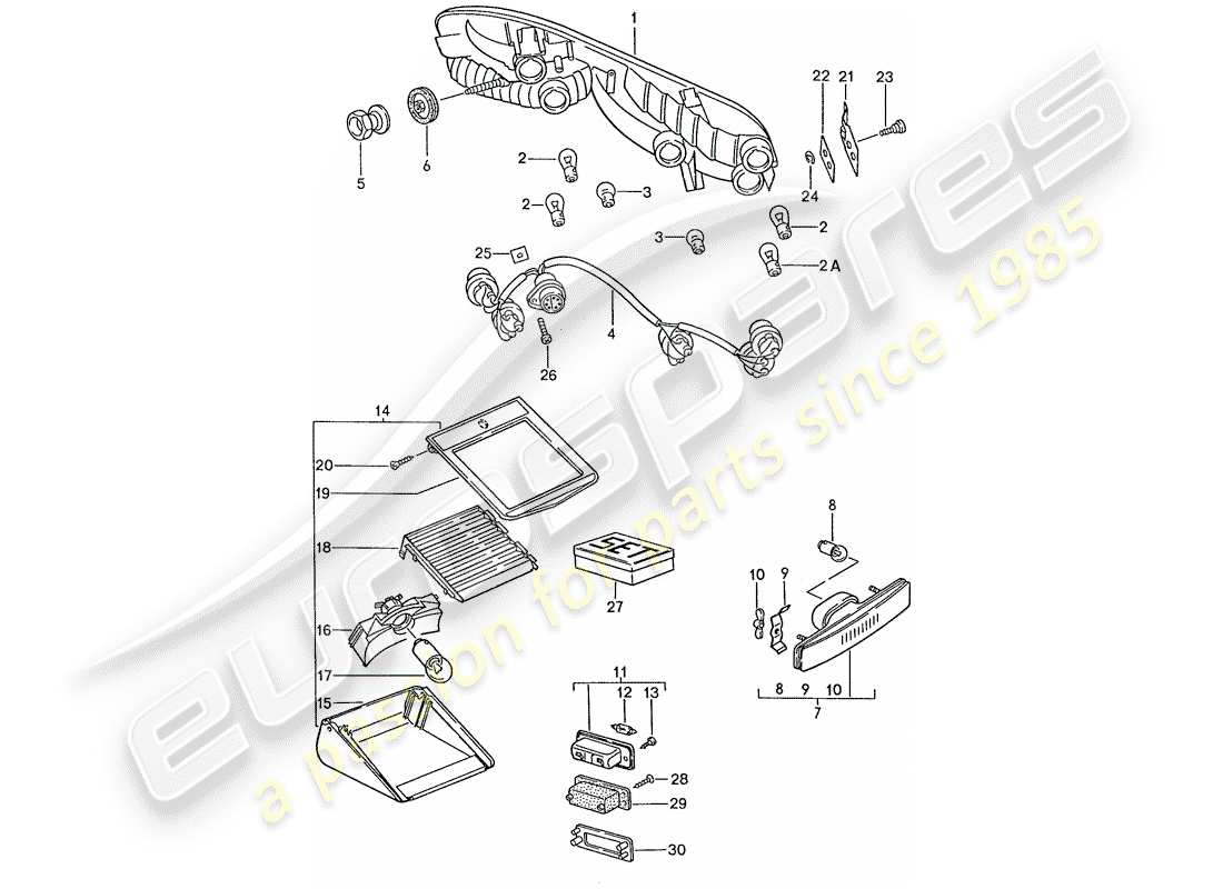 porsche 928 (1989) rear light part diagram