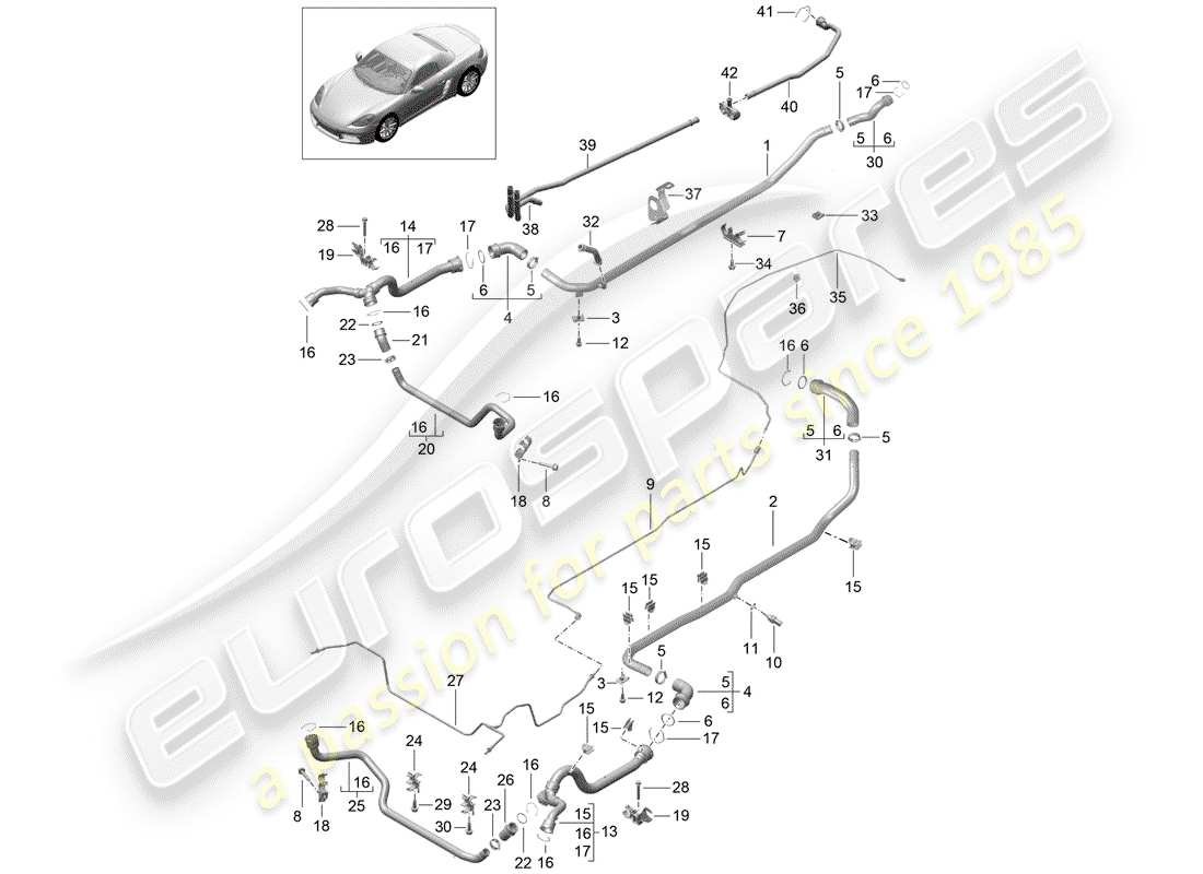 porsche 718 boxster (2019) water cooling part diagram