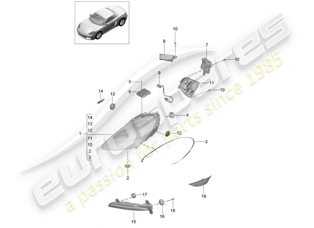 porsche 718 boxster (2017) headlamp part diagram